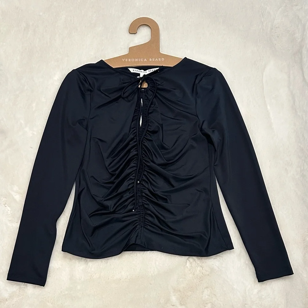 Veronica Beard Roque Ruched Tie  Back Top, Size 6 - Picture 10 of 12